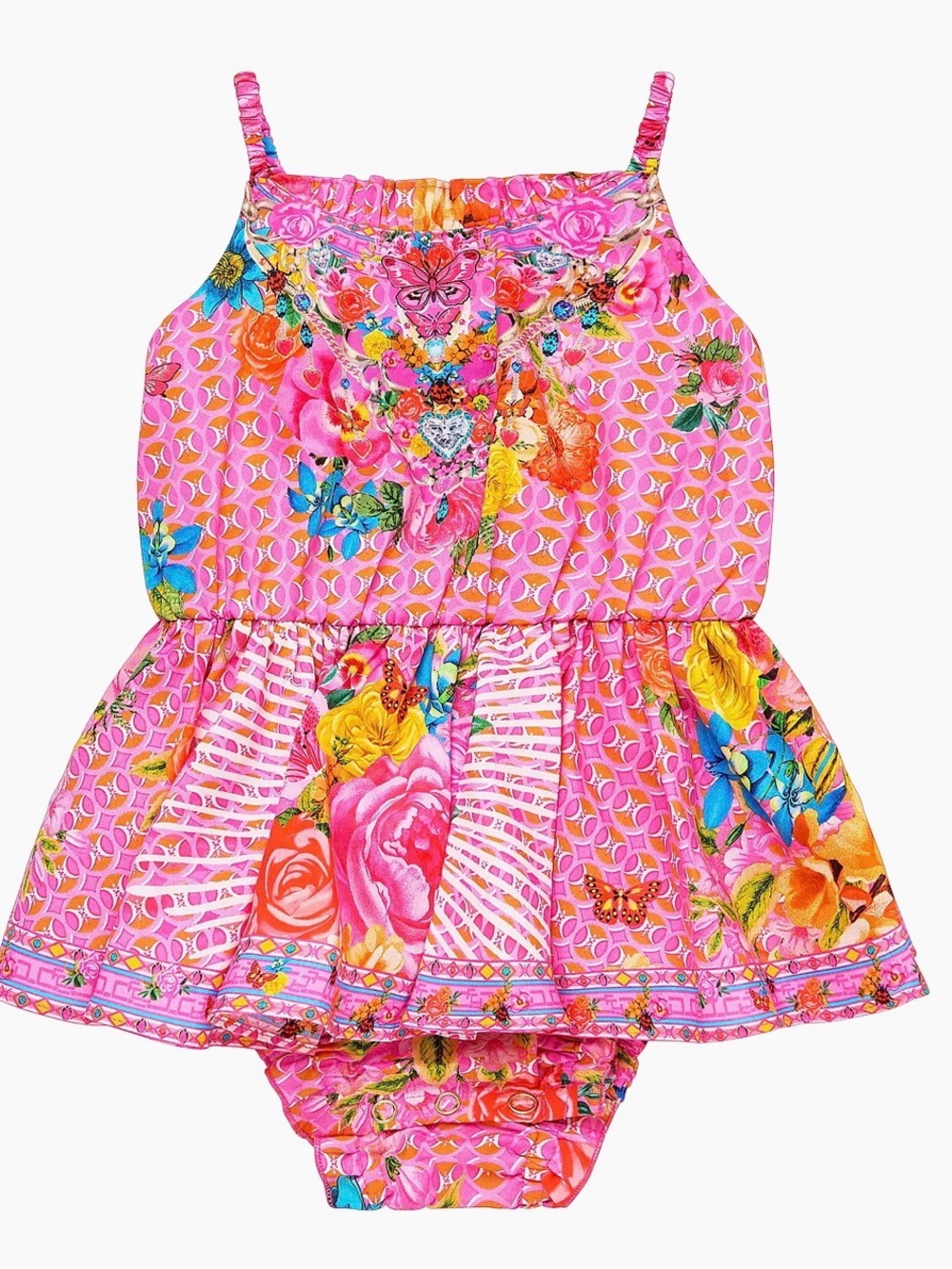 Milla by camilla Girls Pink Floral Printed Sundress with Bloom Shortie